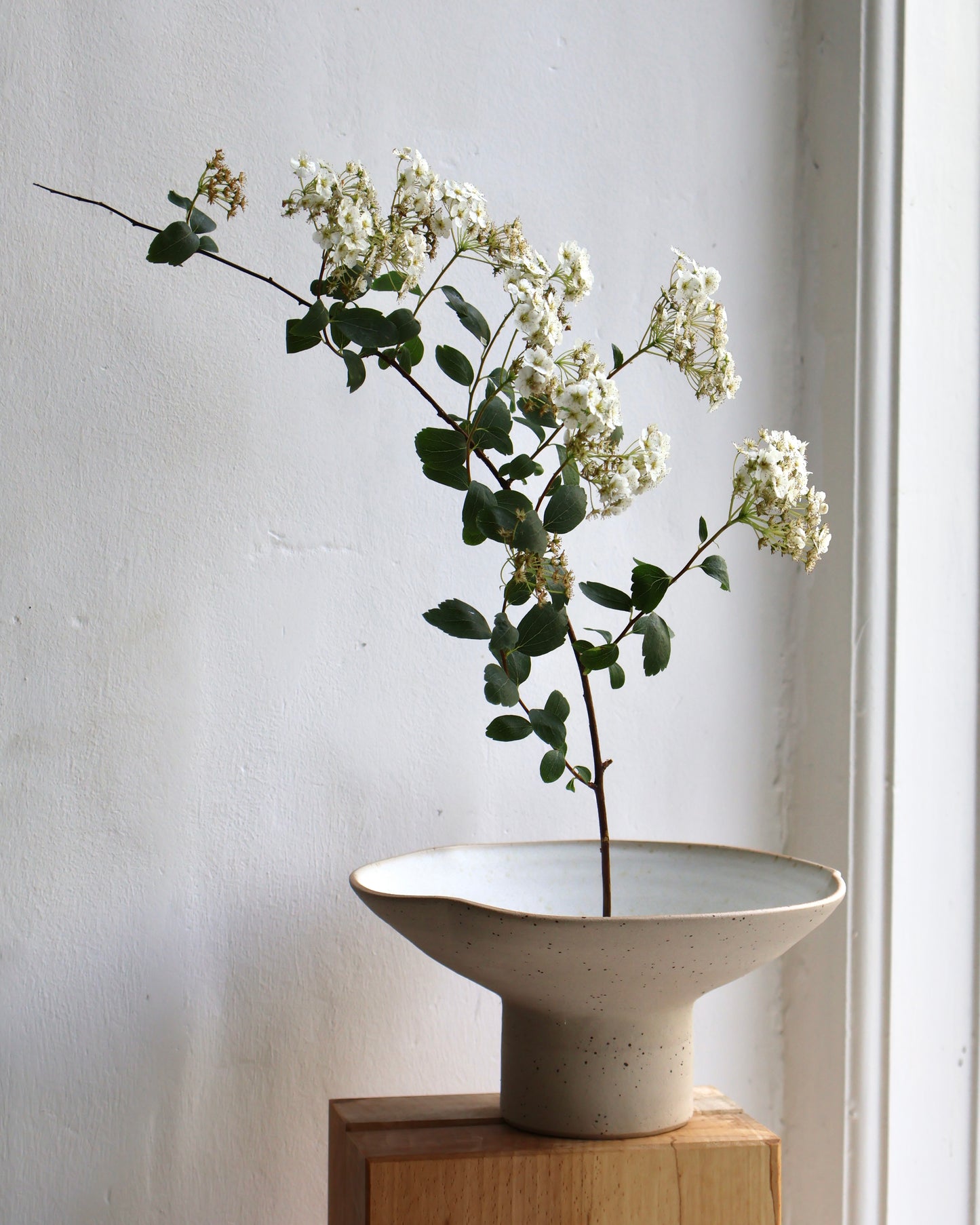 Floral Pedestal Vase in Dove