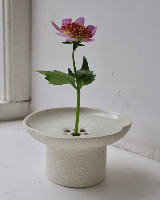 Floral Pedestal Vase in Crackled Glaze